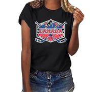 Camisetas de día canadiense para mujer, camiseta gráfica con bandera de Canadá, hoja de arce canadiense, manga corta, camisetas patrióticas, pantalones con purpurina, Negro , M