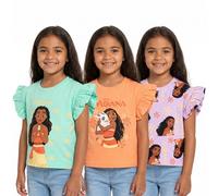 Camisetas de Disney Moana para niñas | Pack de 3 camisetas de Moana | 100% algodón | Mangas cortas para edades de 2 a 12 años, multicolor, 6-7 años