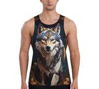 Camisetas de entrenamiento para hombre - Pintura al óleo Tribal Wolf sin mangas de secado rápido para gimnasio, blanco y negro, M