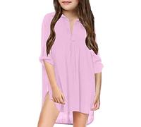 Camisetas de esquí para mujer y niña, camisa de gasa, bikini, traje de baño, vestido de playa, cubierta de natación, historias de Adviento, Rosa., 12-13 años