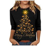 Camisetas de fantasía para mujer, camiseta navideña de manga larga, 2025 nueva camiseta intermitente de cuello redondo túnica estampada con patrón de camiseta luminosa, camiseta elegante original M