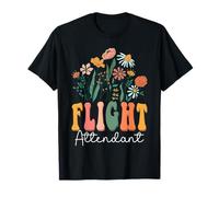 Camisetas de flores silvestres retro Groovy florales para asistente de vuelo Camiseta