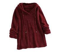 Camisetas de forro polar para mujer, sudaderas largas con capucha para mujer, de manga larga, con capucha de oso de peluche, suéteres cálidos y gruesos para otoño e invierno con capucha con cordón,