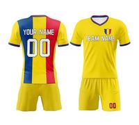 Camisetas de fútbol de Rumania para niños, camiseta con insignia de país, camiseta deportiva casual de manga corta con cuello en V redondo y pantalones cortos, camiseta personalizada con nombre del