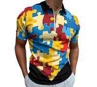 Camisetas de Golf con diseño de corazón y Rompecabezas de Autismo para Hombre, de Manga Corta y Cuello, Informales.
