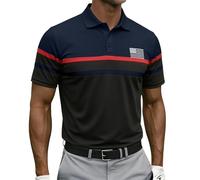 Camisetas de golf para hombre del 4 de julio, tallas grandes, patrióticos, camiseta de manga corta, camisetas de verano de moda con bloques de color, azul oscuro, L