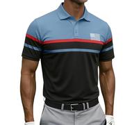 Camisetas de golf para hombre del 4 de julio, tallas grandes, patrióticos, camiseta de manga corta, camisetas de verano de moda con bloques de color, azul, 3XL