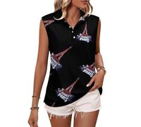 Camisetas de Golf sin Mangas con Cuello en V y Cuello Eiffel para Mujer, Estilo París, Francia.