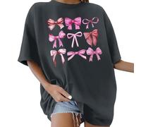 Camisetas de gran tamaño para mujer, cuello redondo, manga corta, estampado de letras de los años 80, diseño de flores, sol y luna, blusa de verano, retro, casual, holgada, básica, de verano, gris