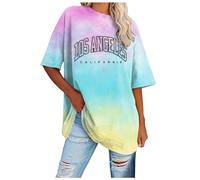 Camisetas de gran tamaño para mujer, de Los Ángeles, de verano, con hombros caídos, para deportes, casual, holgadas, para caminar, ciclismo, verano, holgadas, talla grande, de algodón, azul celeste,