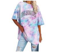 Camisetas de gran tamaño para mujer, de Los Ángeles, de verano, con hombros caídos, para deportes, casual, holgadas, para caminar, ciclismo, verano, holgadas, talla grande, de algodón, rosa, L