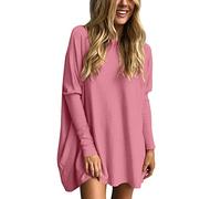 Camisetas de gran tamaño para mujer, tops túnica para usar con leggings, jerséis de manga larga para otoño, tops elegantes camisa a rayas mujer, Rosa intenso., XL