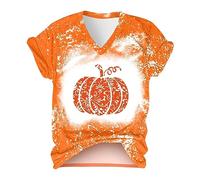 Camisetas de Halloween adecuadas para mujer, cuello redondo, manga corta, camisetas, blusa túnica, blusa plateada, naranja, M