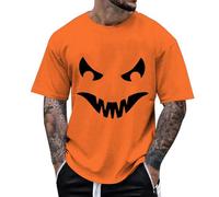 Camisetas de Halloween para hombre, camiseta ligera de terror de fantasma, manga corta, sangrienta al aire libre, bruja, camiseta sólida para invierno, ropa deportiva para hombre, naranja, 3XL