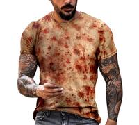 Camisetas de Halloween para hombre, clásicas, cuello redondo, fantasma, sólido, sangriento, calavera, cuello redondo, túnica para Halloween, ropa deportiva para hombre, Beige1, S