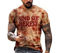 Camisetas de Halloween para hombre, clásicas, cuello redondo, fantasma, sólido, sangriento, calavera, cuello redondo, túnica para Halloween, ropa deportiva para hombre, Caqui 1, S
