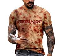 Camisetas de Halloween para hombre, clásicas, cuello redondo, fantasma, sólido, sangriento, calavera, cuello redondo, túnica para Halloween, ropa deportiva para hombre, Rojo1, 3XL