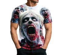 Camisetas de Halloween para hombre con cuello redondo sangriento, camisetas de cuello redondo zombi, casual, estampado de fantasmas de invierno, para exteriores, ropa deportiva masculina, rosso, L