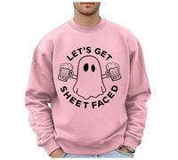Camisetas de Halloween para hombre, diseño de fantasma, con texto en inglés "Let's Get Sheet Faced", Camisas de manga larga de Halloween rosas para hombre, 3XL
