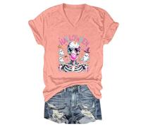 Camisetas de Halloween para mujer, divertidas camisetas con estampado de esqueleto y fantasma, rosa, S