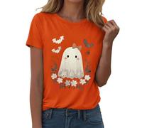 Camisetas de Halloween para mujer, divertidas camisetas con estampado de fantasma y lazo, naranja, XL