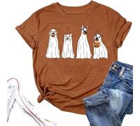 Camisetas de Halloween para mujer, estilo vintage, túnica oversied, calavera, sólida, moderna, al aire libre, fantasma, manga corta, camisetas de Halloween para mujer, marrón, S