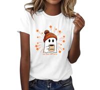 Camisetas de Halloween para mujer, lindas camisetas de fantasma de café, blanco, S