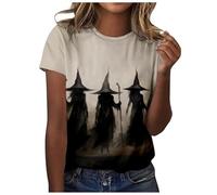 Camisetas de Halloween para mujer, talla grande, cuello redondo, calabaza, casual, al aire libre, fantasma, manga corta, túnica para Halloween, ropa deportiva, Negro, 4XL