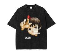 Camisetas De Hombre Anime Iwakura Lain Manga Corta Vintage Lavado Camiseta S-Serial Experiments Lain Unisex Harajuku Top De Gran Tamaño-F||3X_l