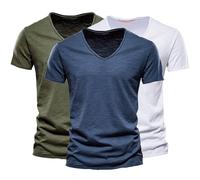 Camisetas de hombre con cuello en V, paquete de 1/2/3 camisetas de manga corta de algodón flameado cómodas y básicas de verano en colores lisos, camisetas clásicas para el día a día, algodón suave y