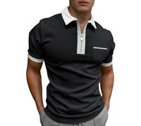 Camisetas de Hombre Informales y Elegantes de Manga Corta con Cremallera hasta el Cuarto, elásticas y Ligeras, Ideales para Jugar al Golf. Color Negro Gris. Talla XX Large.