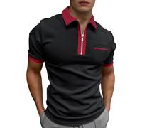 Camisetas de Hombre Informales y Elegantes de Manga Corta con Cremallera un Cuarto, elásticas y Ligeras, Ideales para Golf, Color Negro Rojo, Talla pequeña.