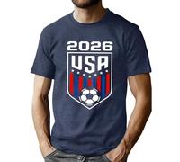 Camisetas de la Copa del Mundo 2026 para hombre, camisetas de ajuste regular, transpirables, cuello redondo, manga corta con balón de fútbol, absorben la humedad, para ver partido, azul oscuro, M