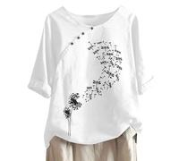 Camisetas de lino para mujer, color liso, algodón y lino, cuello redondo, estilo urbano, estampado de manga corta, ropa de verano, camisas de algodón, camisetas de dormir de gran tamaño, para