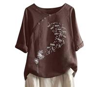 Camisetas de lino para mujer, color liso, algodón y lino, cuello redondo, estilo urbano, estampado de manga corta, ropa de verano, camisas de algodón, camisetas de dormir de gran tamaño, para