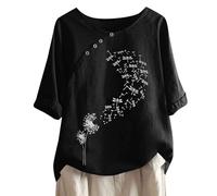 Camisetas de lino para mujer, color liso, algodón y lino, cuello redondo, estilo urbano, estampado de manga corta, ropa de verano, camisas de algodón, camisetas de dormir de gran tamaño, para