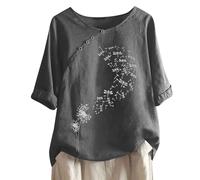 Camisetas de lino para mujer, color liso, algodón y lino, cuello redondo, estilo urbano, estampado de manga corta, ropa de verano, camisas de algodón, camisetas de dormir de gran tamaño, para