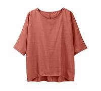 Camisetas de lino para mujer, de manga corta, cuello redondo, de gran tamaño, de algodón y lino, informal, para verano, vintage, talla grande, transpirable, holgada, bohemia, café, 4XL