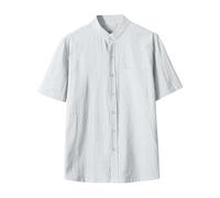 Camisetas de lino para mujeres y hombres, camisas de lino de manga 3/4, estilo japonés, cuello alto, botones y bolsillos en T, blanco, L