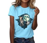 Camisetas de lobo para hombres y mujeres, estampado animal, unisex, camiseta de manga corta, camiseta negra para mujer, azul celeste, S
