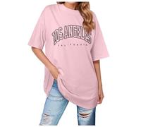 Camisetas de Los Ángeles California para mujer 2026 con gráfico para gimnasio, casual, holgadas, camisetas de media manga, ajuste holgado, lindas camisetas casuales de verano sexy de moda, rosa, S