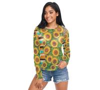 Camisetas de malla para mujer, camisas transparentes de manga larga de malla, talla S, Serape Mexicano Leopardo Guepardo Girasol Turquesa, M