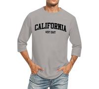 Camisetas de Manga 3/4 con Nombre de Ciudad y Letras para Hombre, cómodas, de Cuello Redondo, de Color Liso#Z