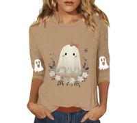 Camisetas de manga 3/4 de Halloween para mujer, lindas camisetas con estampado de novia fantasma, caqui, 5XL
