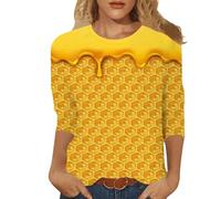 Camisetas de manga 3/4 para mujer, 2024, A, moda, tallas grandes, B, camisas formales, informales, camisetas gráficas, camisetas de cuello redondo, camiseta de calavera para mujer, Rosa intenso., XXL
