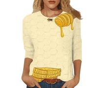 Camisetas de manga 3/4 para mujer, 2024, A, moda, tallas grandes, B, camisas formales, informales, camisetas gráficas, camisetas de cuello redondo, camiseta de calavera para mujer, azul, XL