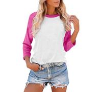 Camisetas de manga 3/4 para mujer, camisetas de béisbol con mangas raglán, bloques de color, camisetas de primavera, verano y otoño, camisetas casuales de ajuste suelto, cuello redondo, blusas en