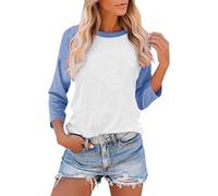 Camisetas de manga 3/4 para mujer, de manga 3/4, cuello redondo, raglán, ajuste holgado, camisetas básicas de talla grande, camiseta ligera atlética casual, 002 y azul, M