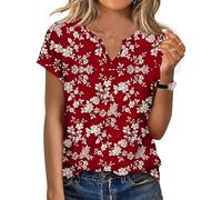 Camisetas de manga corta con cuello en V, casual, plisado, elegante, estampado floral suelto, camisetas básicas, c, M