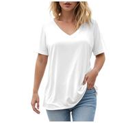 Camisetas de manga corta con cuello en V para mujer, para playa, vacaciones, ropa de moda, casual, verano, primavera, blanco, S